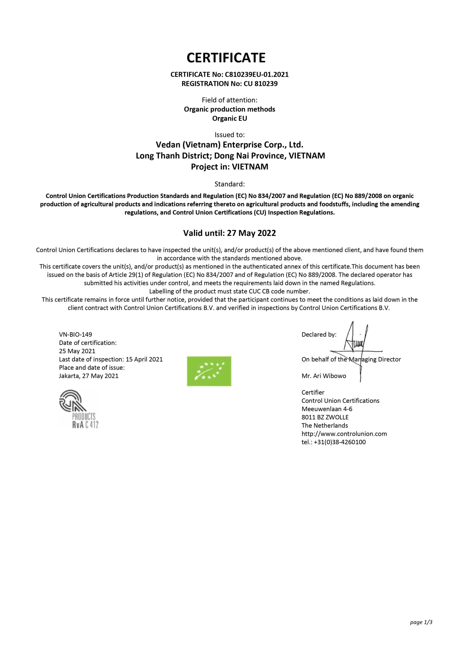 Organic Glucose/Maltose syrup – EU Certificate